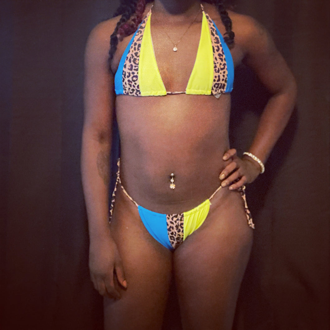 KeKe Two Piece Swimsuit -Blue/Leopard